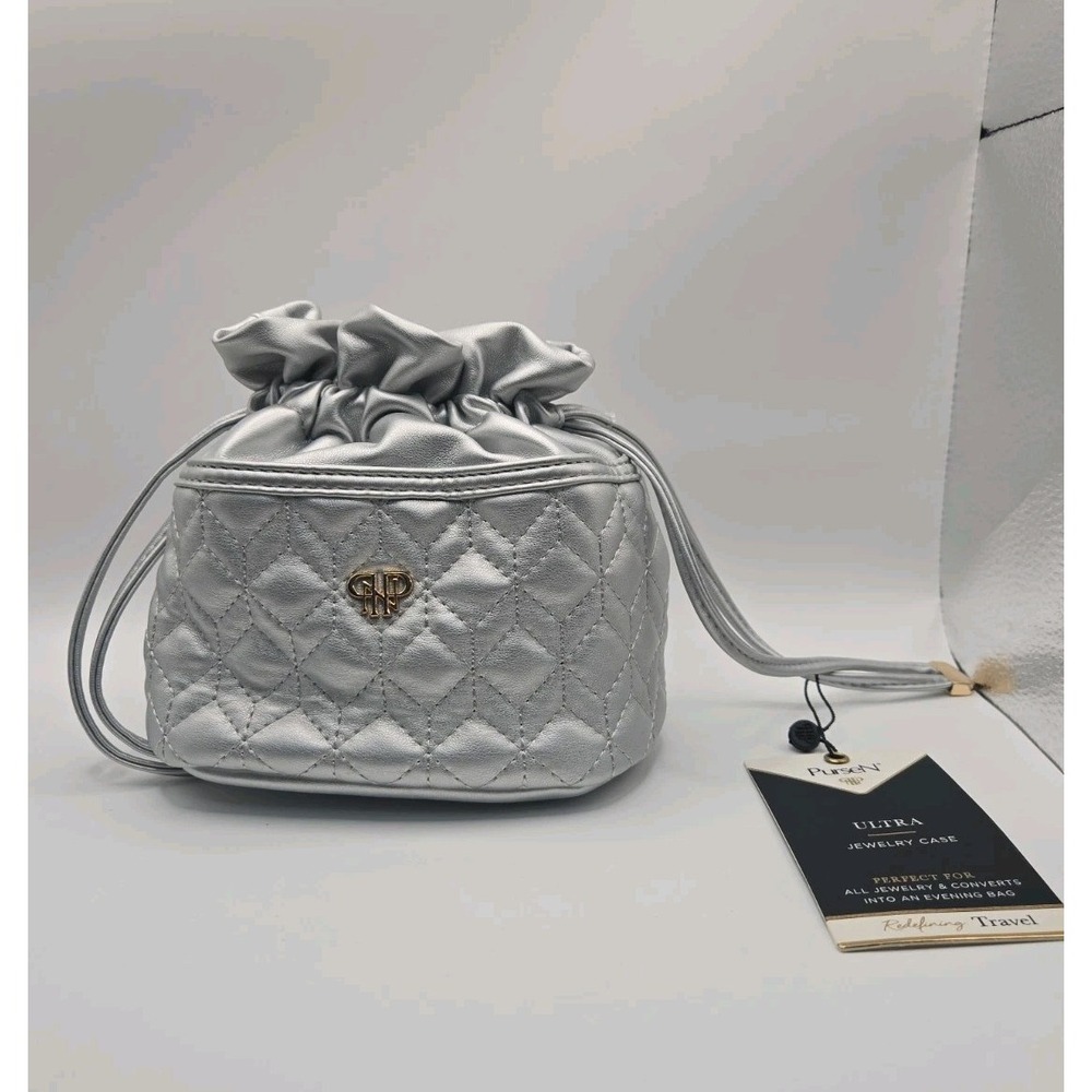 PurseN' Ultra Jewelry Case Convertible Evening Bag NEW Silver Quilted Travel